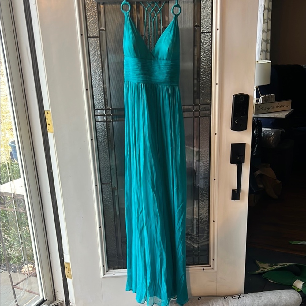 Aidan Mattox Blue Sleeveless Plunge Sundress